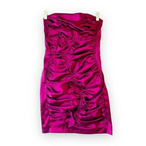 Jessica McClintock Fuchsia Iridescent Ruched Mini Dress Size 8 90s Y2K Prom Pink